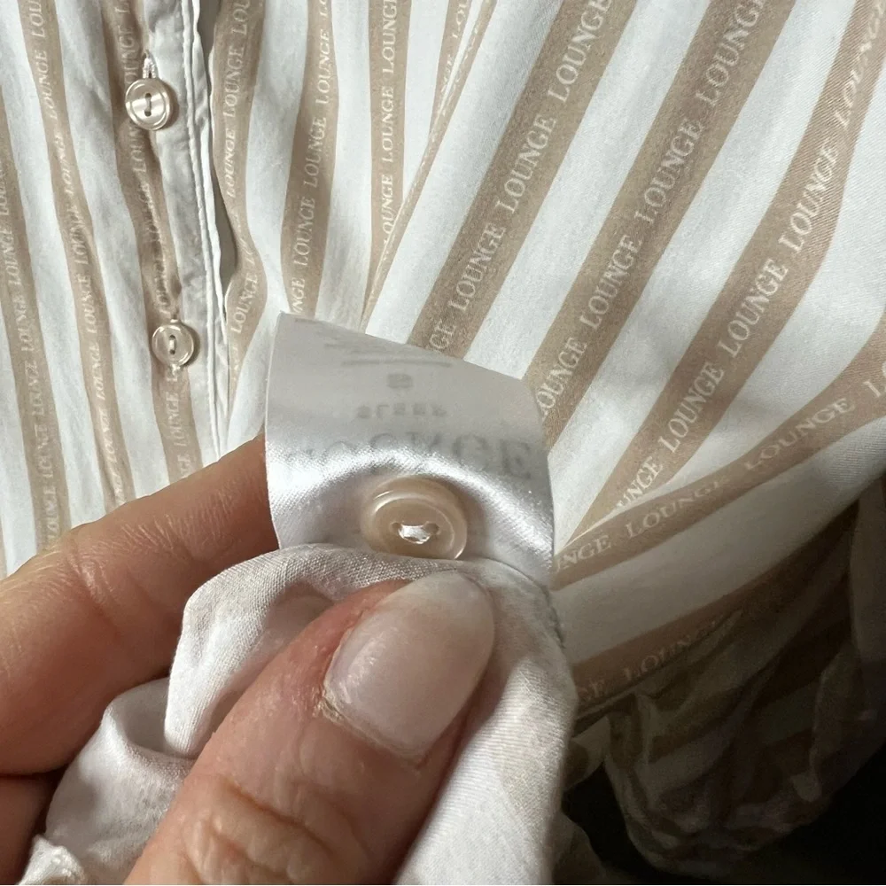 Lounge women’s sleep shirt tan & white stripped size small